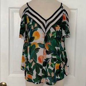 Tropical cold shoulder blouse- XS